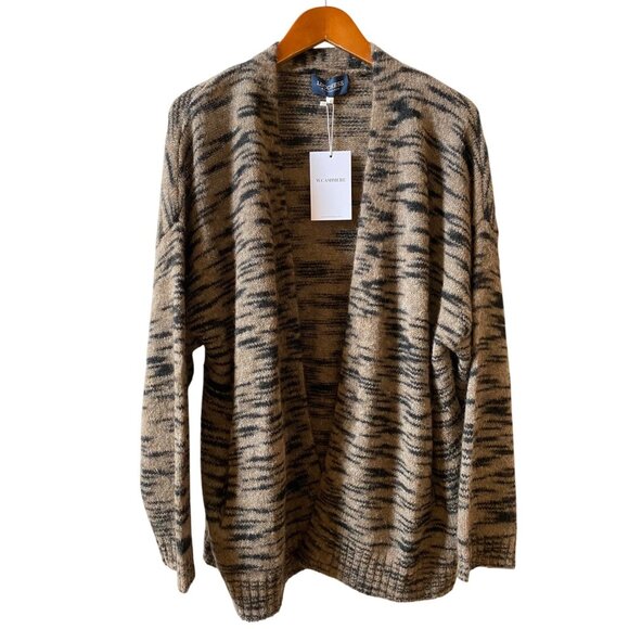 Lucchese W.Cashmere Doreen Tiger Print Cardigan Size L Alpaca Wool Open Sweater - Picture 1 of 9